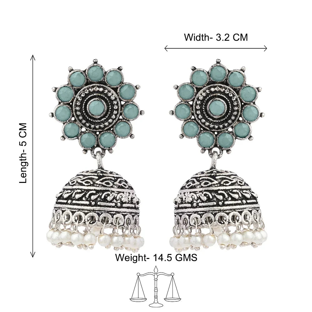 Peacock glow stone studded dangler & Phoolon ki baali pearl jhumki Combo set