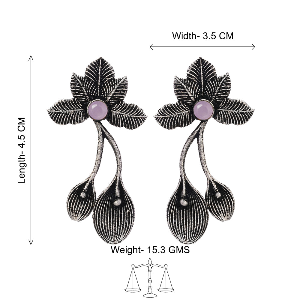 Carved Charm Dangler earrings (White) Bud Flower oxidized stud earrings (Baby Pink) Combo set