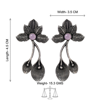Carved Charm Dangler earrings (White) Bud Flower oxidized stud earrings (Baby Pink) Combo set