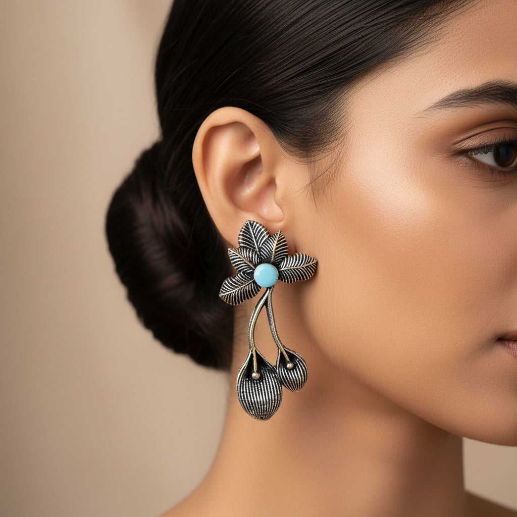 Bud Flower oxidized stud earrings (Sky Blue)