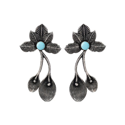 Bud Flower oxidized stud earrings (Sky Blue)