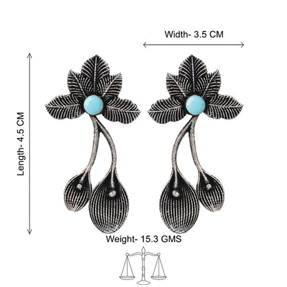 Bud Flower oxidized stud earrings (Sky Blue)