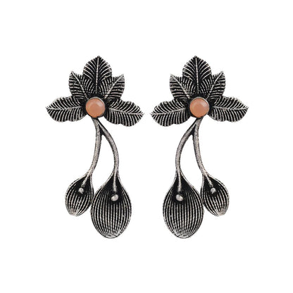 Bud Flower oxidized stud earrings (Light Orange)