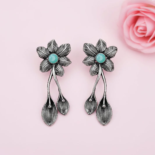 Bud Flower oxidized stud earrings (Mint)