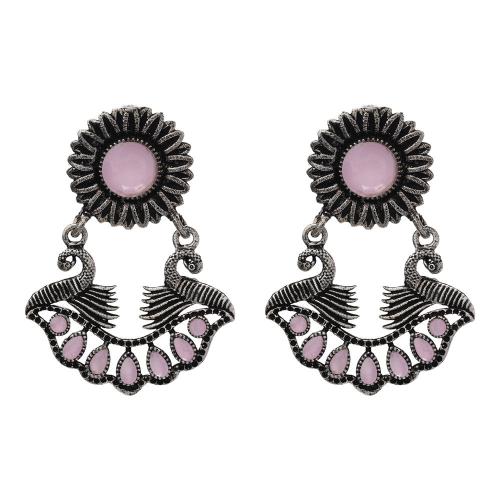 Marigold gem stone studded dangler earrings (Baby Pink)