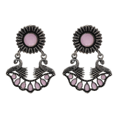 Marigold gem stone studded dangler earrings (Baby Pink)