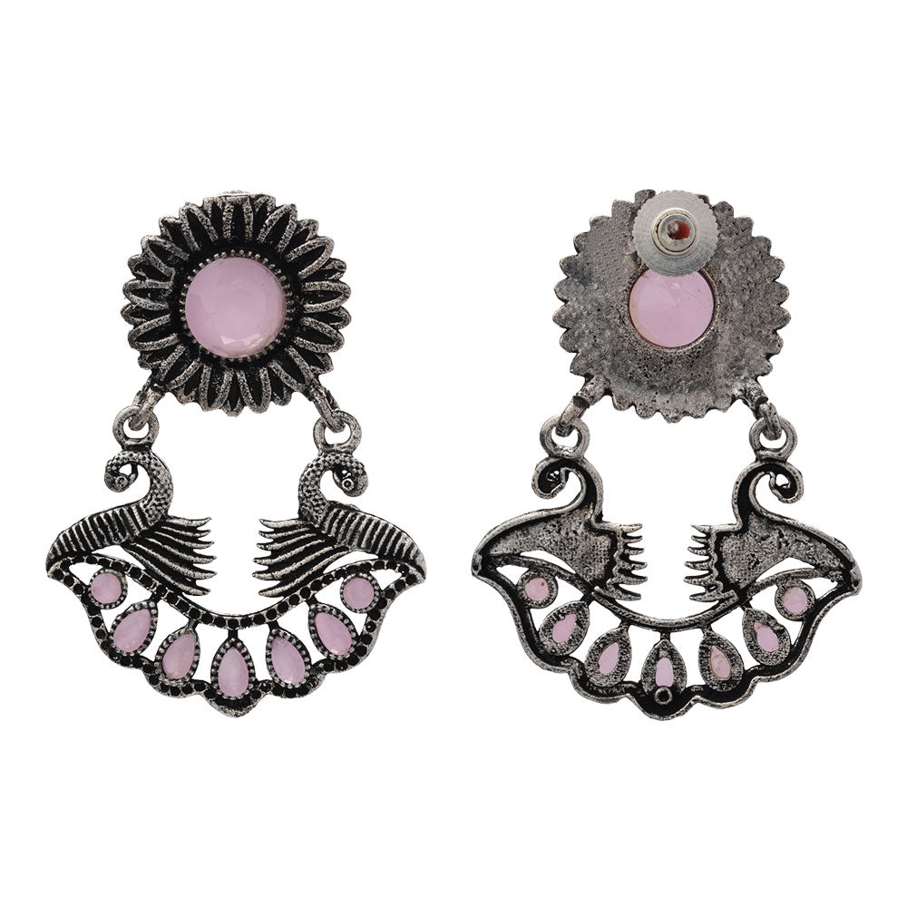 Marigold gem stone studded dangler earrings (Baby Pink)