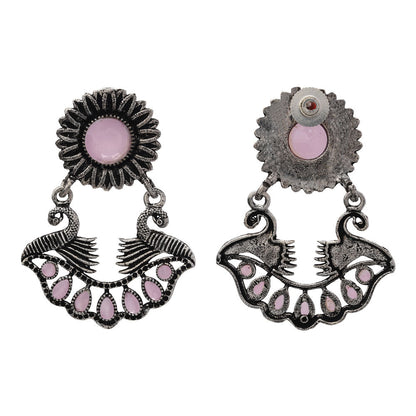 Marigold gem stone studded dangler earrings (Baby Pink)