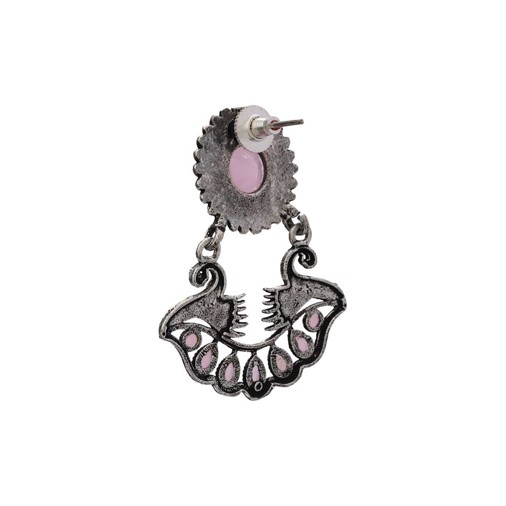 Marigold gem stone studded dangler earrings (Baby Pink)