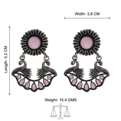 Marigold gem stone studded dangler earrings (Baby Pink)