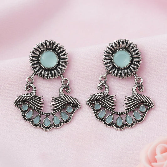 Marigold gem stone studded dangler earrings (Mint)