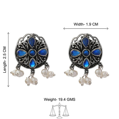 Peacock glow stone studded dangler earrings & Gem Globe stud earrings Combo set