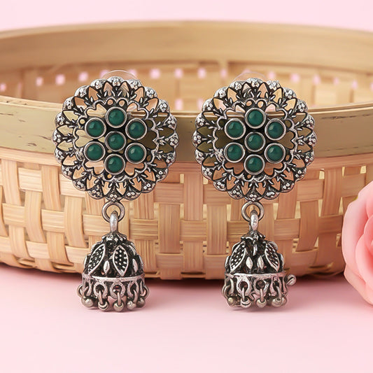 Meena Manjari Jhumki earrings (Green)