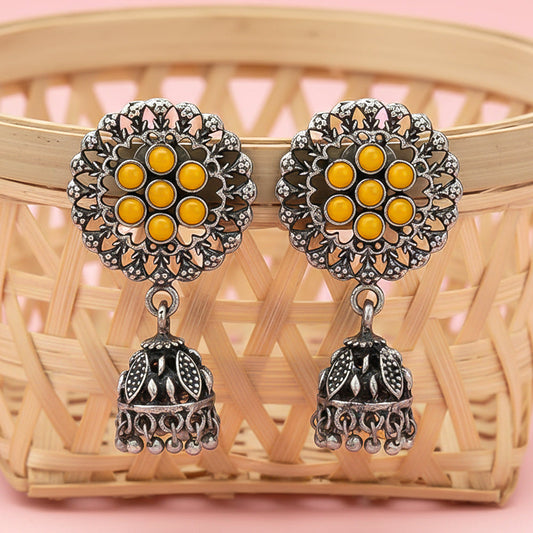 Meena Manjari Jhumki earrings (Yellow)