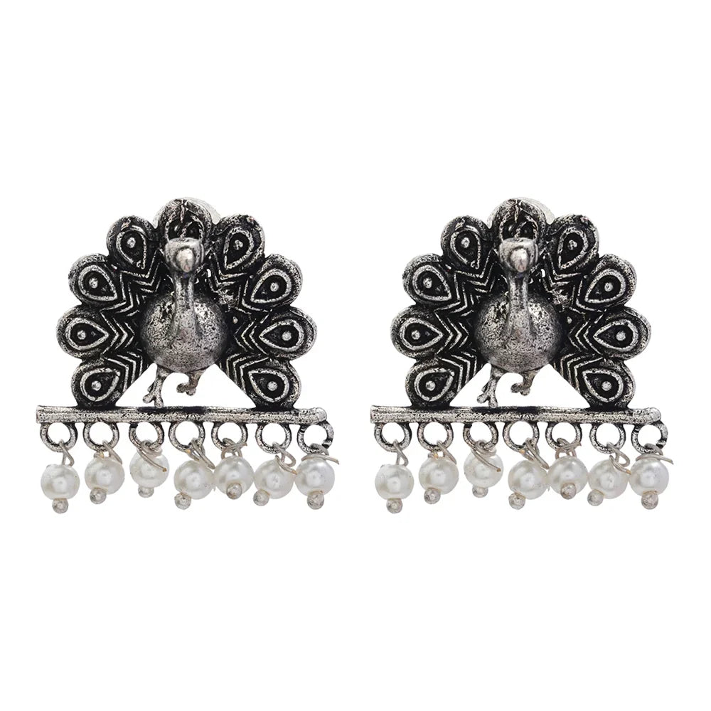 Dazzle Dash Jhumki earring (Sky Blue) Meena Manjari stone stud earrings (Silver) Combo set