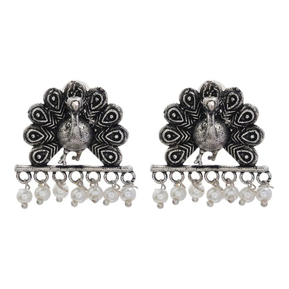 Charmbell earrings (White) Meena Manjari stone stud earrings (Silver) Combo set