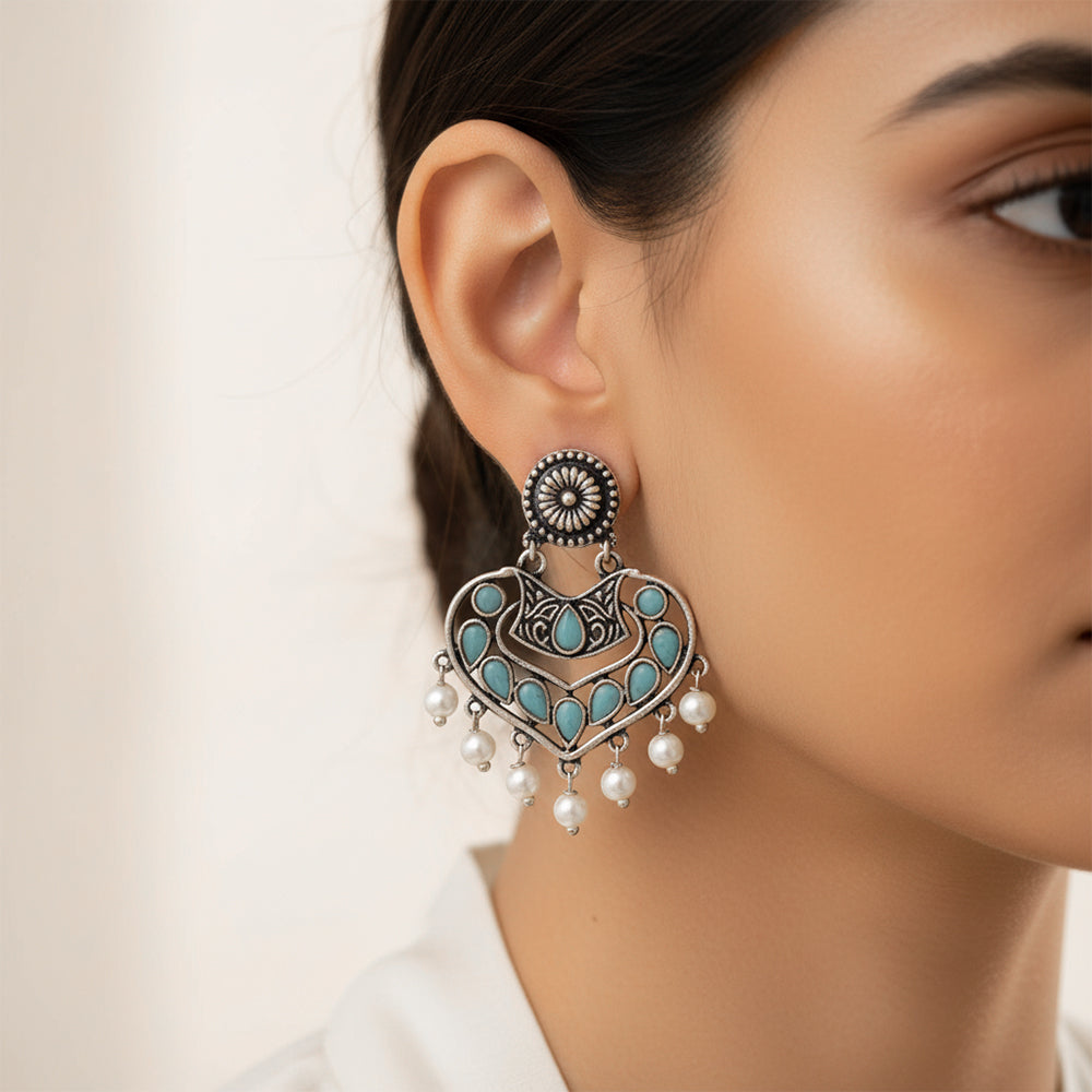 Carved Charm Dangler earrings (White) Patra dangler earrings (Mint) Combo set