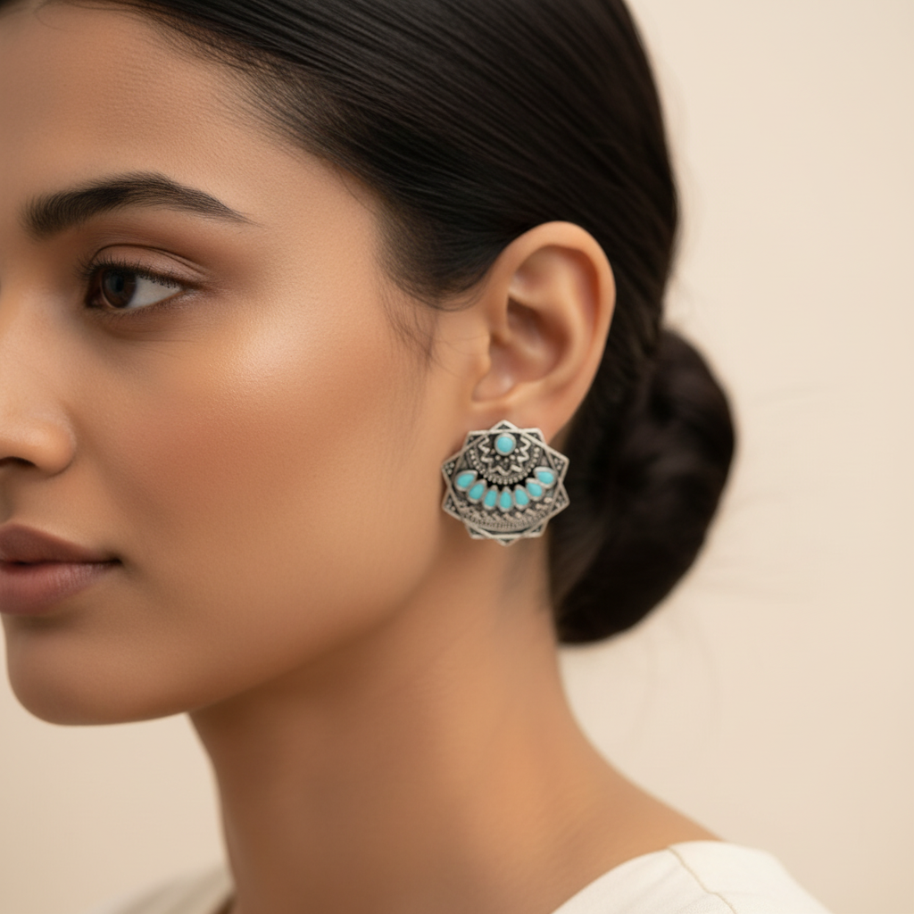 Mandala Hexa stud earrings (Mint)