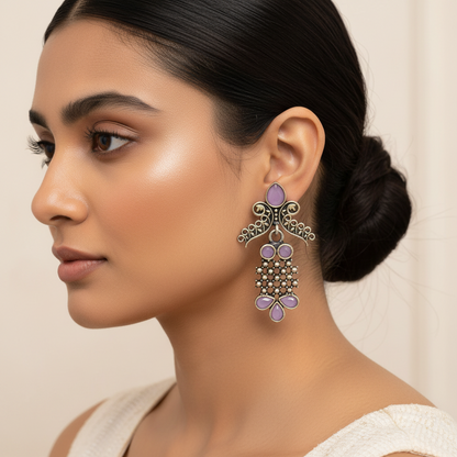 Carved Charm Dangler earrings (White) Twilight Tassles pearl dangler earrings (Baby Pink) Combo set