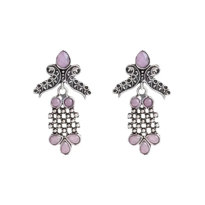Carved Charm Dangler earrings (White) Twilight Tassles pearl dangler earrings (Baby Pink) Combo set