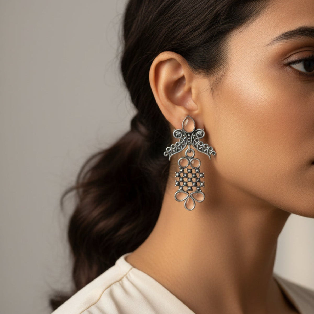 StylishKudi Oxidised Silver Earrings&Chandbali Earrings ComboSet for Women&girl