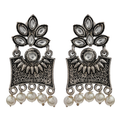 Flora-Aura stone studded dangler earrings (White)