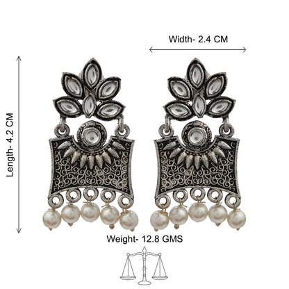 Flora-Aura stone studded dangler earrings (White)