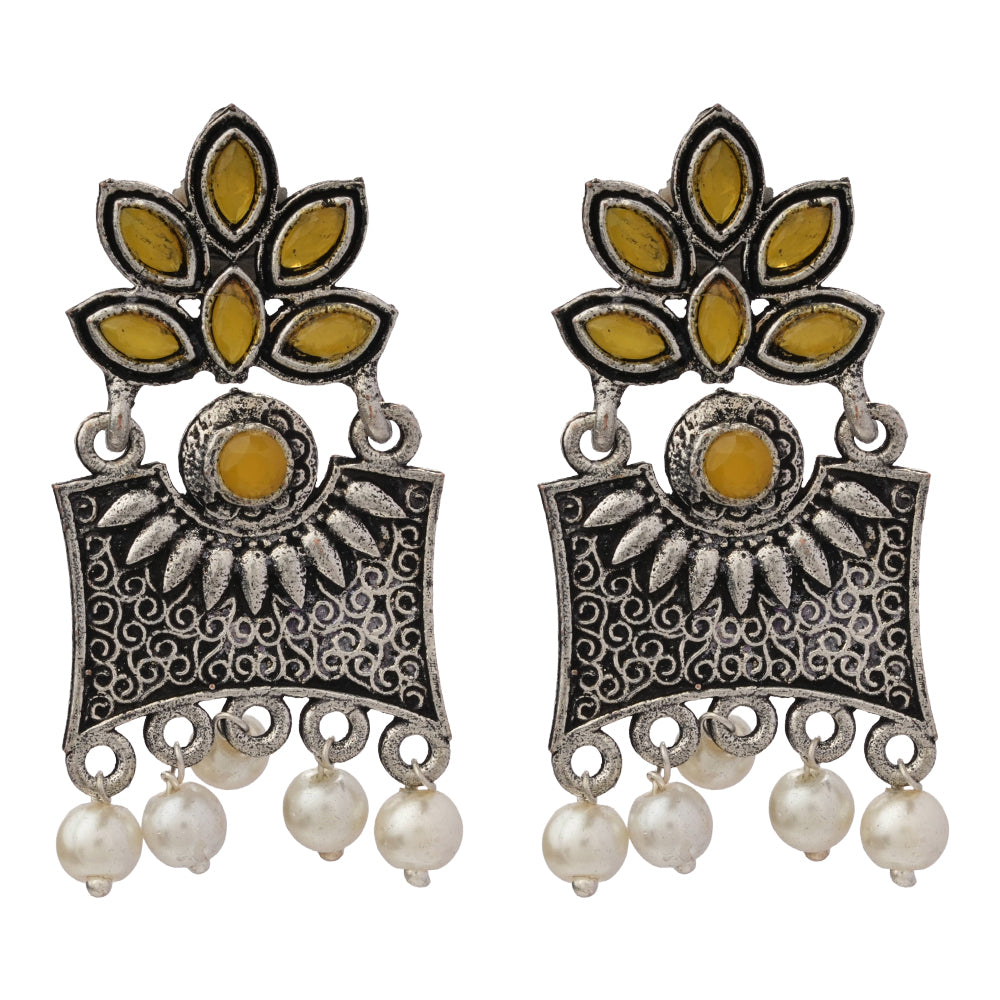 Evergreen earrings (Multicolored) Flora-Aura stone studded dangler earrings (Yellow) Combo set