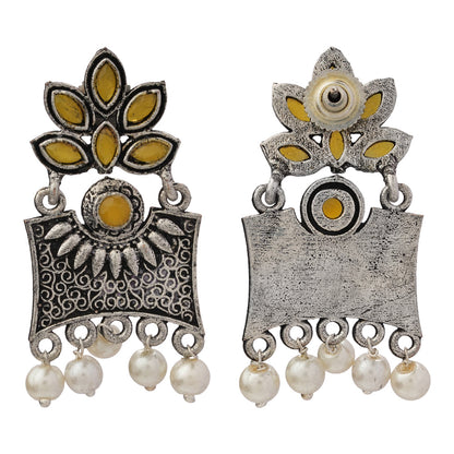 Flora-Aura stone studded dangler earrings (Yellow)