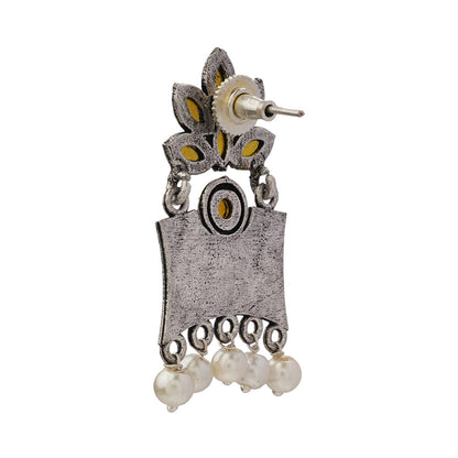 Flora-Aura stone studded dangler earrings (Yellow)