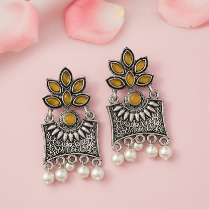 Flora-Aura stone studded dangler earrings (Yellow)