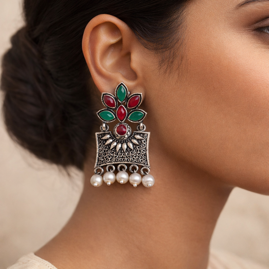 StylishKudi Oxidised Silver Earrings&Chandbali Earrings ComboSet for Women&girl