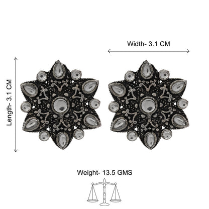Carved Charm Dangler earrings (White) flower-alpana stud earrings (White) Combo set