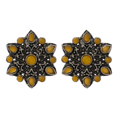 flower-alpana stud earrings (Yellow)