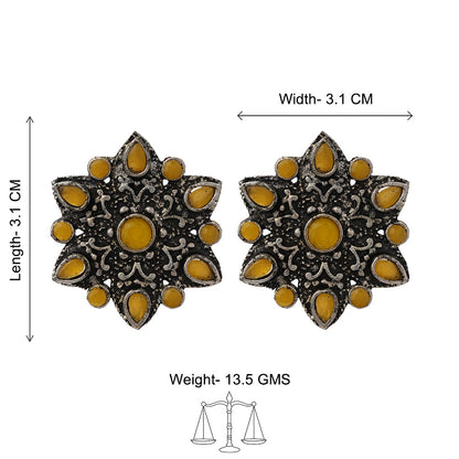 flower-alpana stud earrings (Yellow)