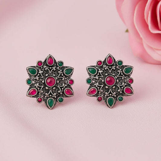 flower-alpana stud earrings (Multicolored)