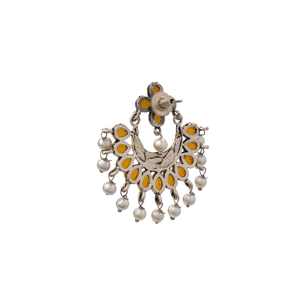 Yellow Stone Studded Statement German Silver Dangler Earrings