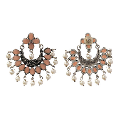 Light Orangish Stone Studded Statement German Silver Dangler Earrings