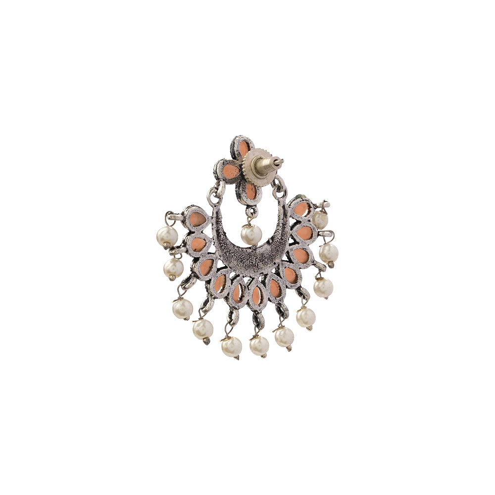 Light Orangish Stone Studded Statement German Silver Dangler Earrings