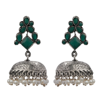 Dazzle Dome pral jhumki earrings (Green)