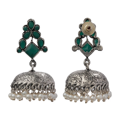 Dazzle Dome pral jhumki earrings (Green)