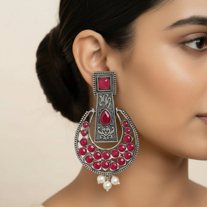 Moonfall stone studded dangler earrings (Red)