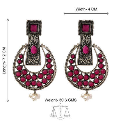 Moonfall stone studded dangler earrings (Red)