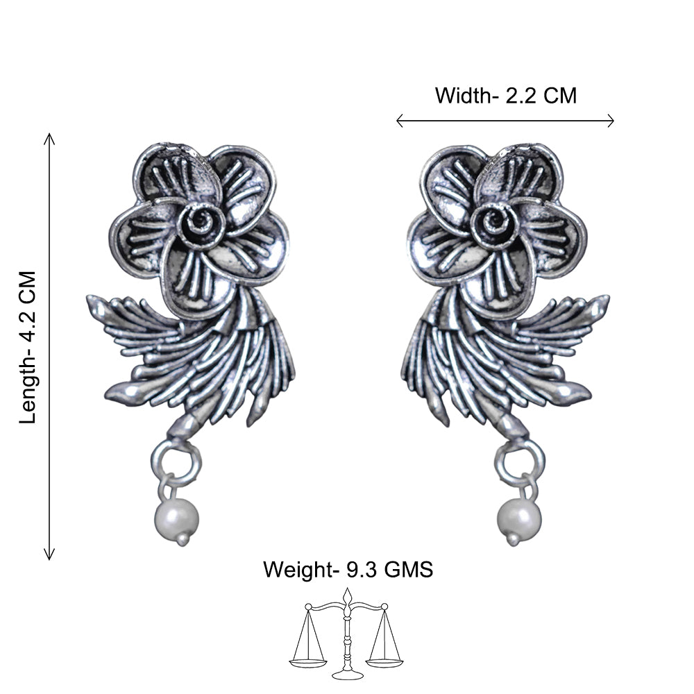Royal Triple Bell Layered Jhumka Earring (Black) Floral Swirl stud earrings (Silver) Combo set
