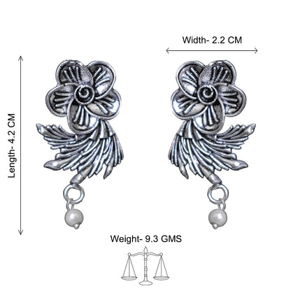 Royal Triple Bell Layered Jhumka Earring (Dark Maroon) Floral Swirl stud earrings (Silver) Combo set