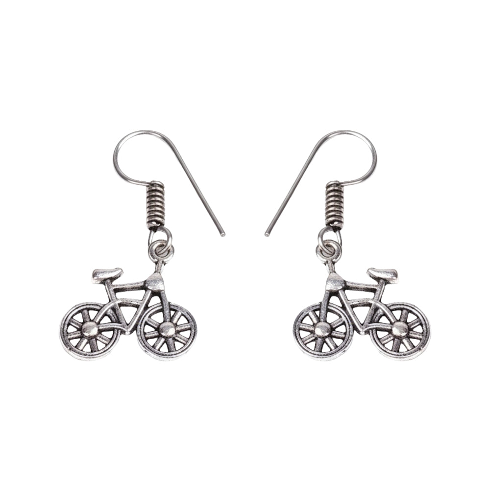 Royal Triple Bell Layered Jhumka Earring (Dark Maroon) Cycle Charm Dangler earrings (Silver) Combo set