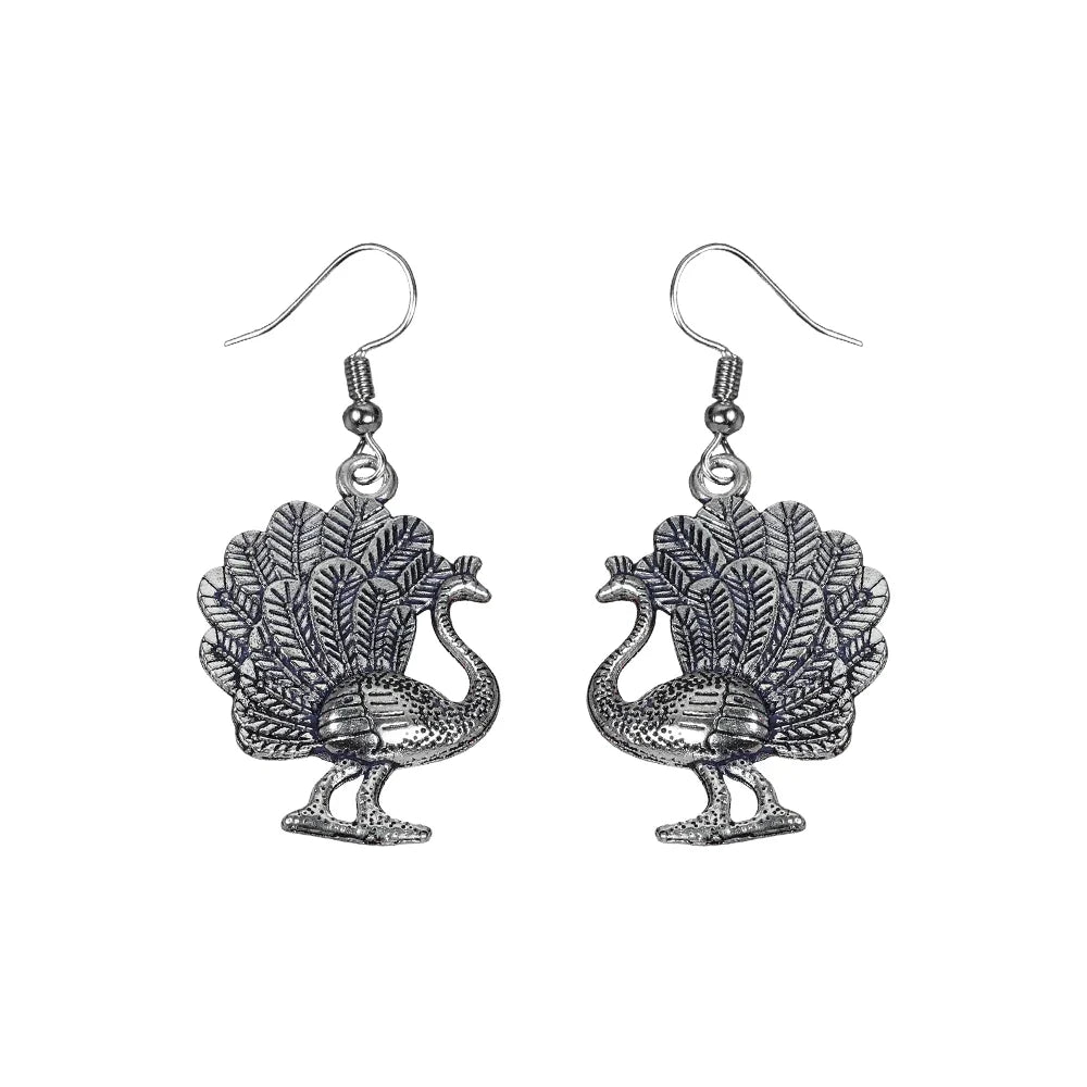 Carved Charm Dangler earrings (White) Morni jhumki dangler earrings (Silver) Combo set
