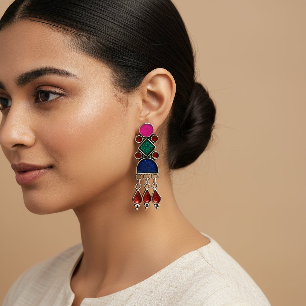 Rainbow rhine dangler earrings (Multicolored)&Tint and Twinkle danglers earrings (Green) Combo set