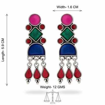 Peacock glow stone studded dangler earrings (White) Rainbow rhine dangler earrings (Multicolored) Combo set