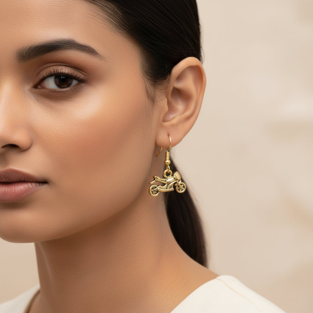 Beauty Bloom ghunghroo jhumki earring (Black)&Sports Bike Shaped Golden Polished Oxidised Danglers Combo set